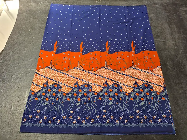 Katalog Kain Sintetis (Polino, Sanwos, Arrow) Contoh kain batik seragam sekolah bahan sanwos polino motif biru orange warna awet dan tidak luntur